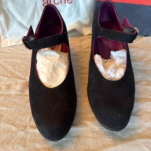 Black suede Mary Janes